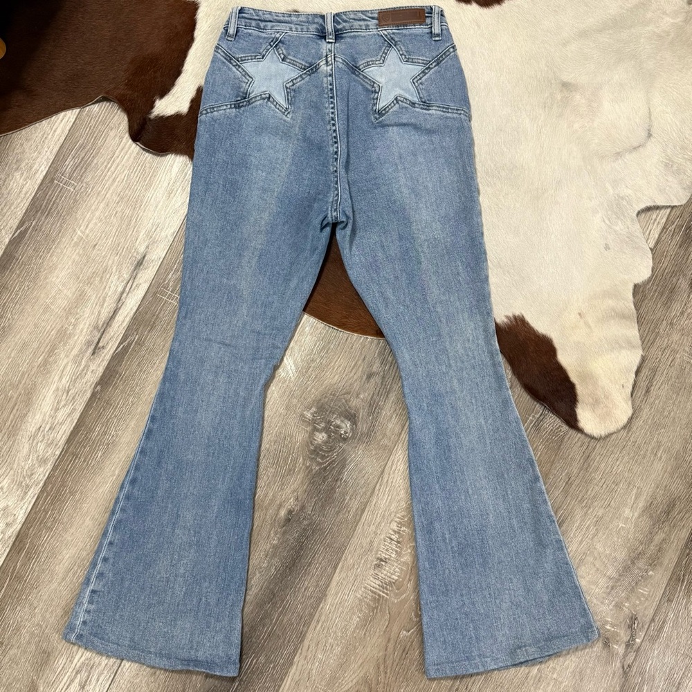 Blue Flare & Wide Leg Jeans with Star Detail